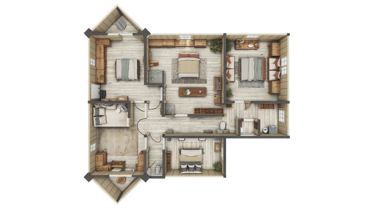 Floor plan of a two-bedroom apartment, showing room layout and dimensions for living, dining, and sleeping areas.