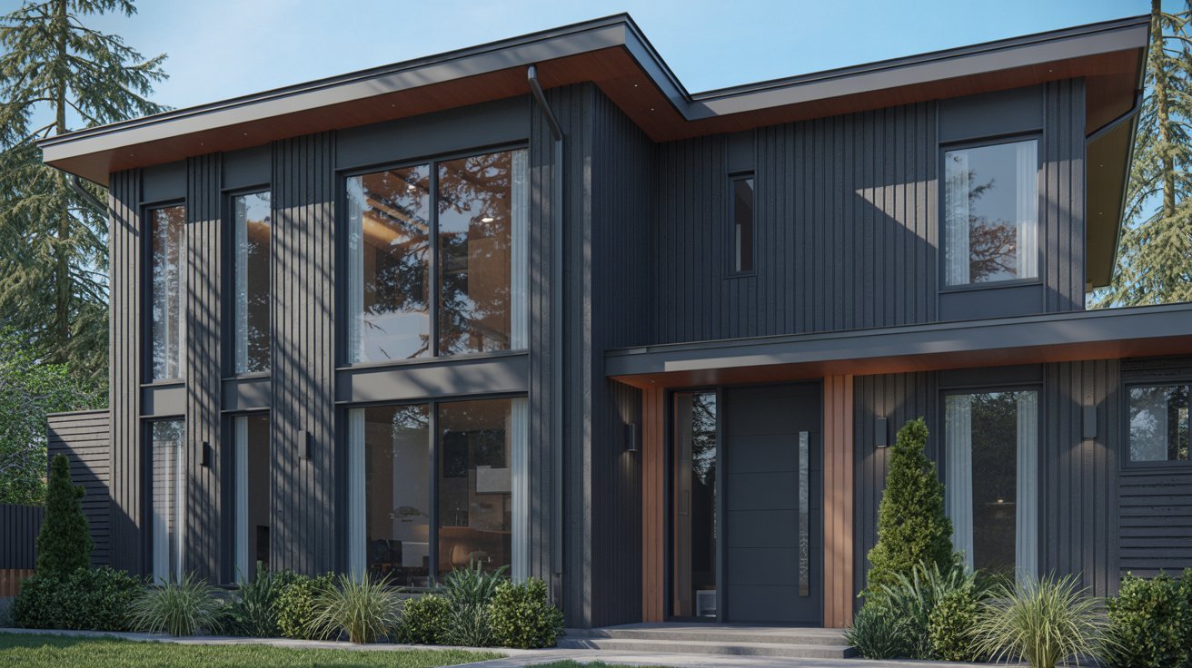 A modern home featuring a spacious porch and a large deck, showcasing contemporary architectural design.