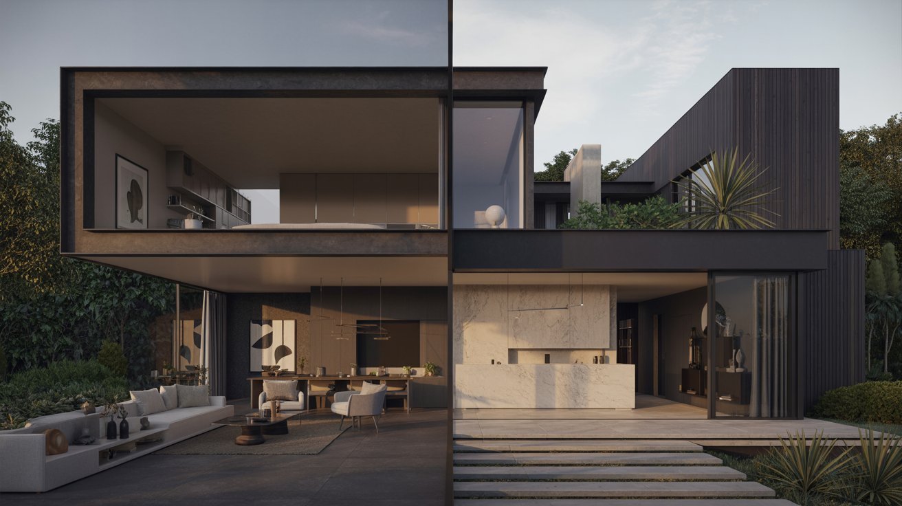 Modern house featuring a sleek exterior and contemporary interior design elements.