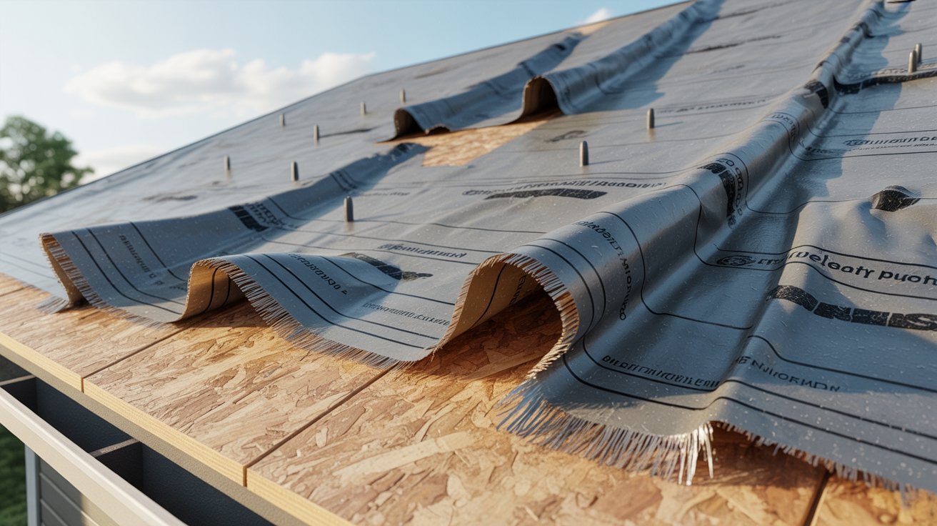 Insulation and nails on a roof, preparing for a home improvement project.