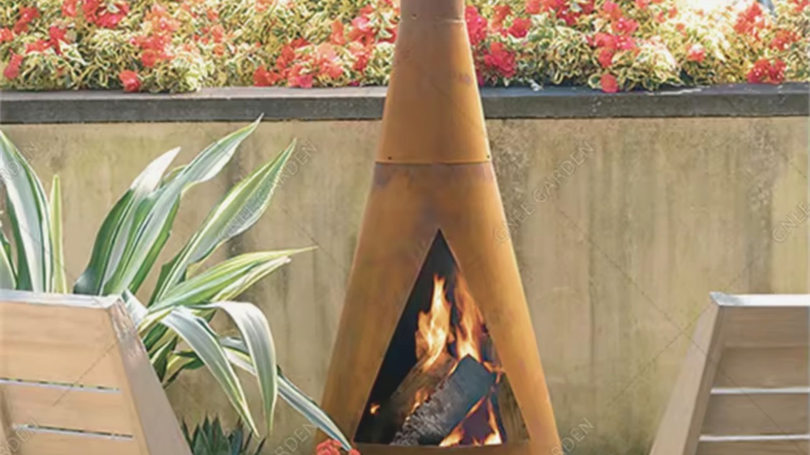 2. Sleek Steel Outdoor Fireplace