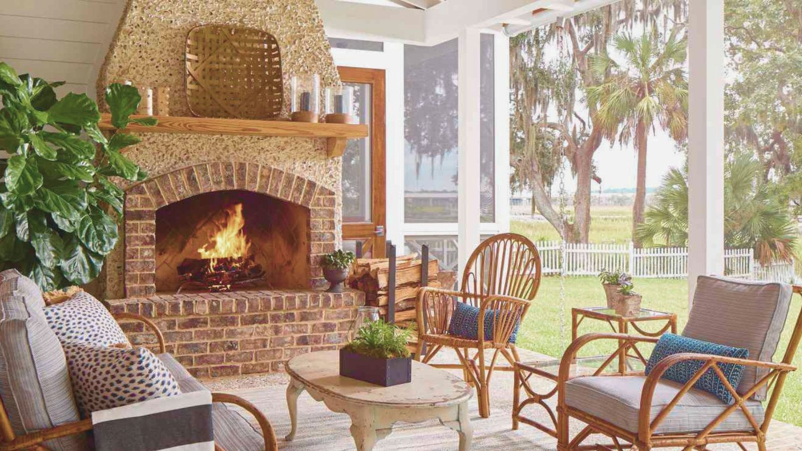 10. Covered Porch Outdoor Fireplace
