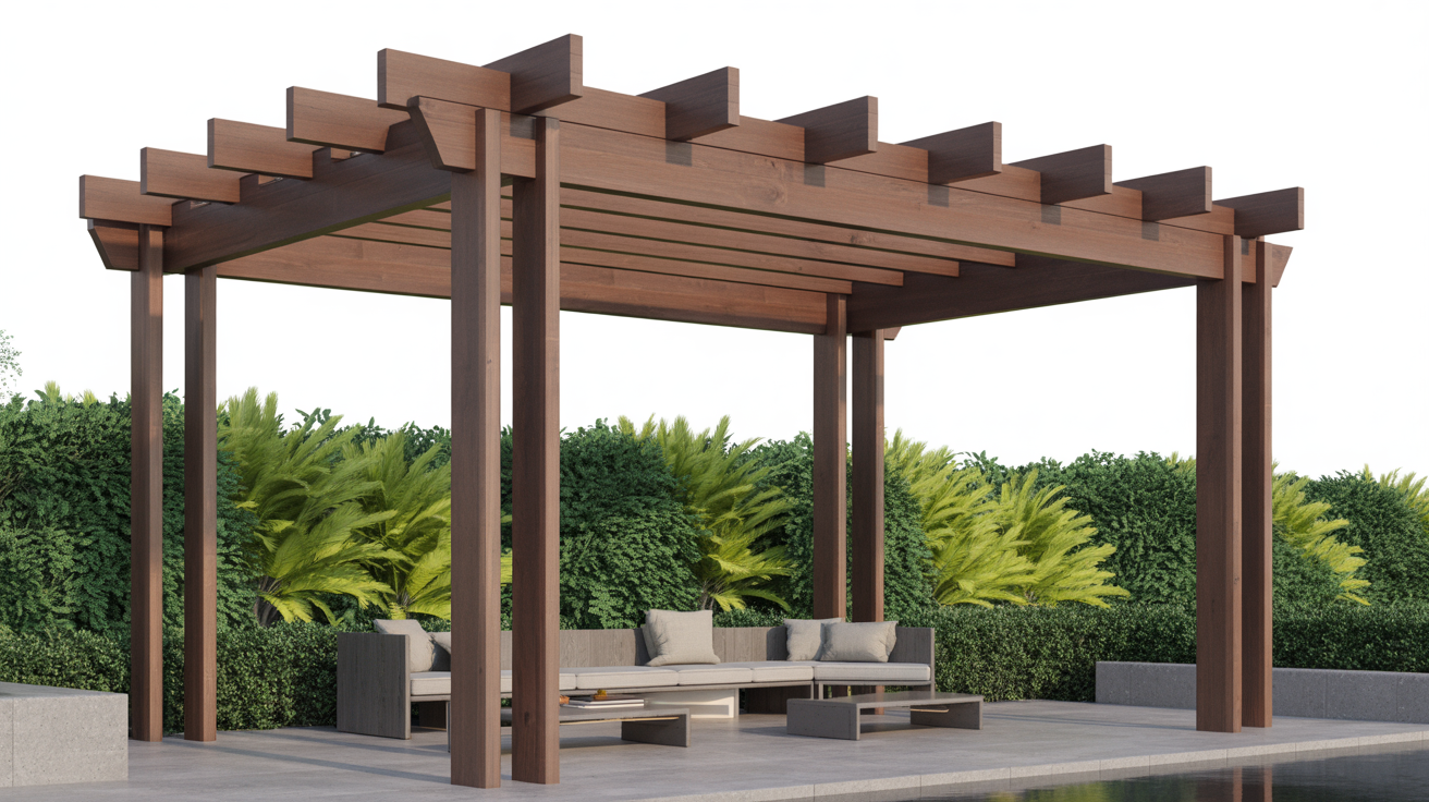 Pressure-Treated Wood Pergola with Dark Stain