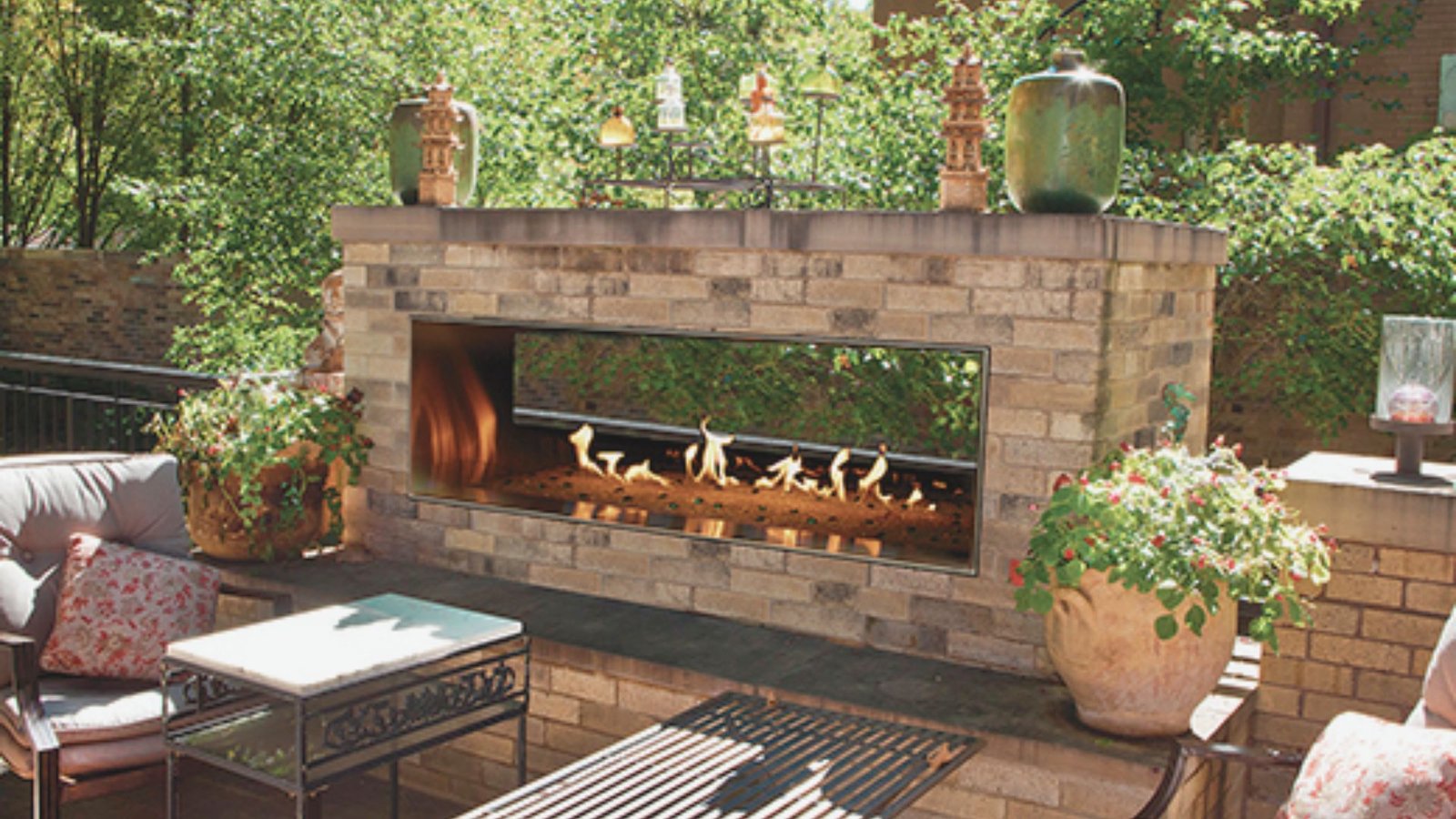 7. Linear Outdoor Fireplace Design