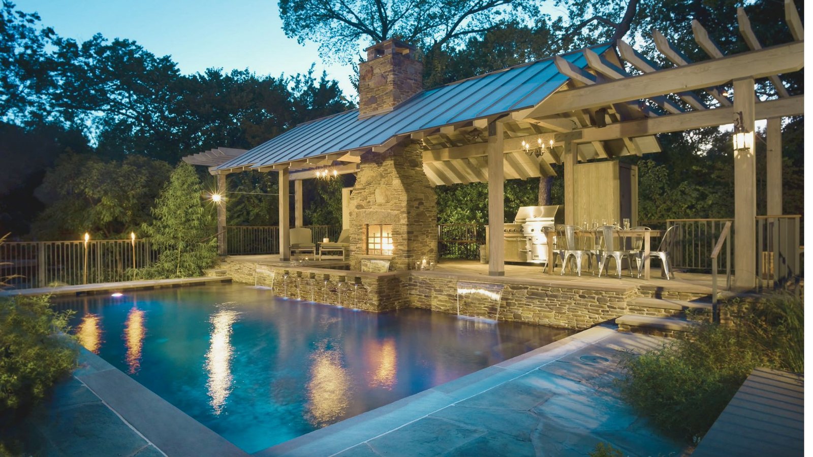 12. Poolside Modern Outdoor Fireplace