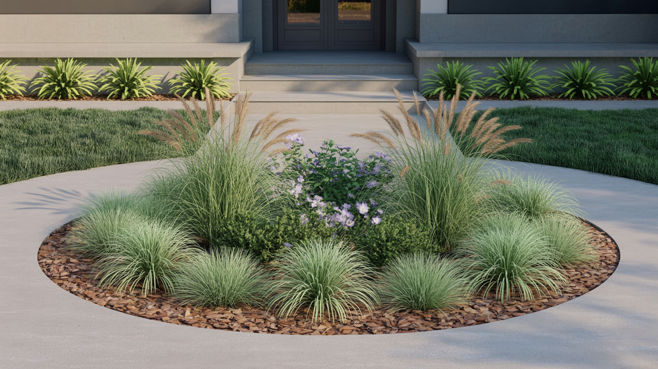 Ornamental Grass Round Flower Bed