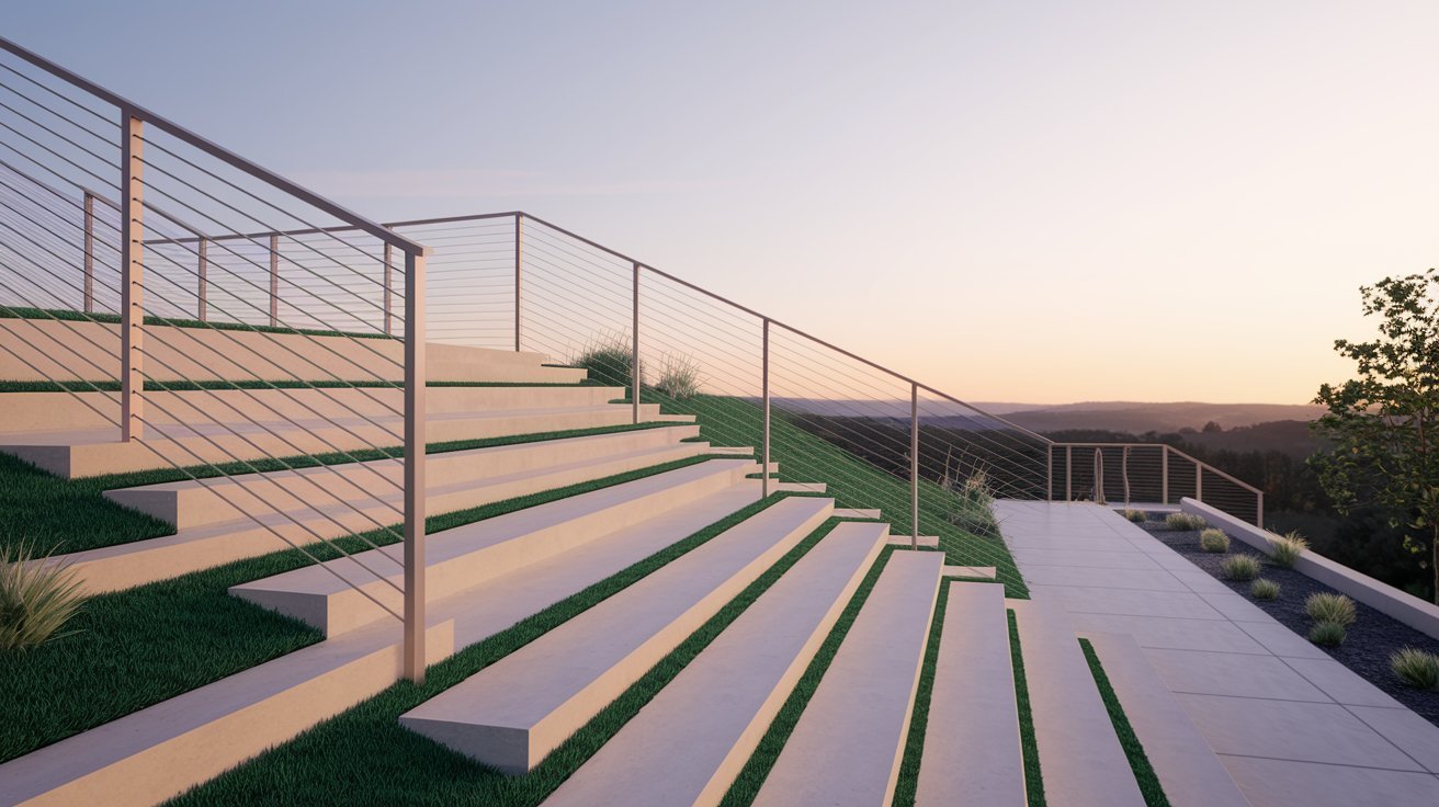 Wide Steps with Cable Wire Railings