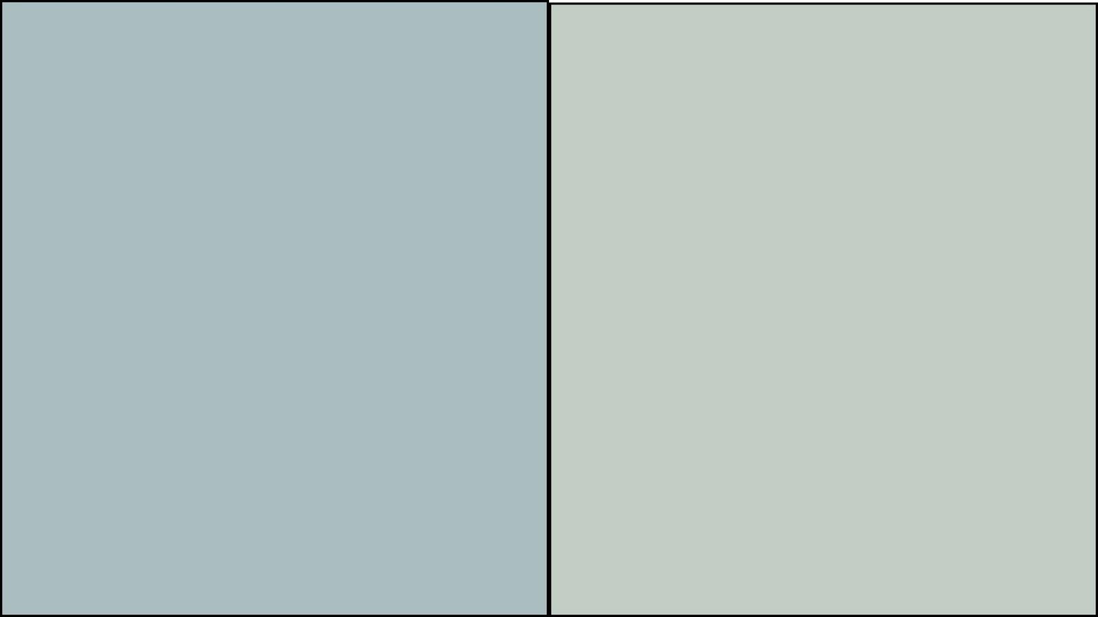 A split image featuring two solid color blocks: the left half is a muted blue, and the right half is a pale green. The tone is calm and minimalist.
